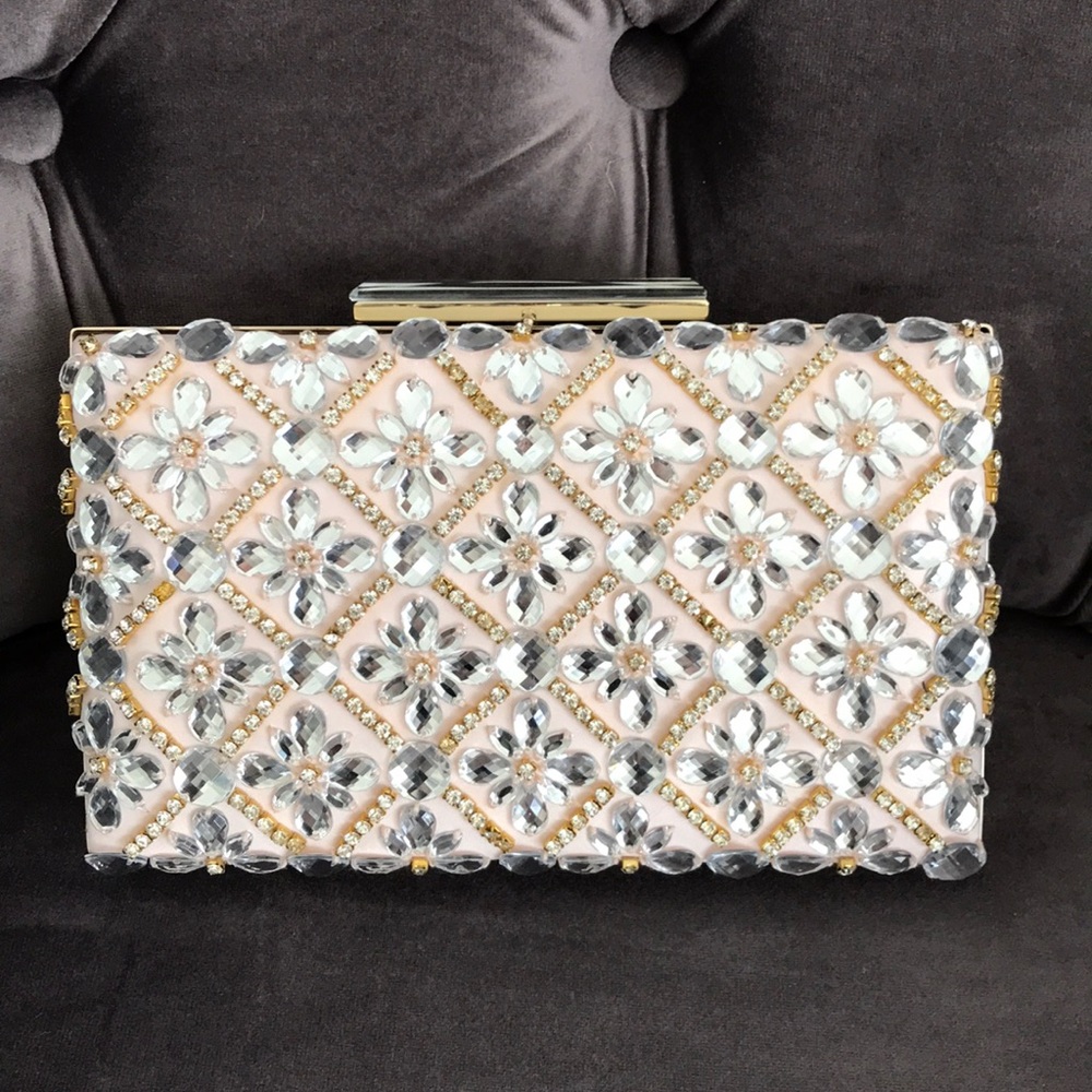 Sondra Roberts NEW Jeweled Taupe Satin Clutch